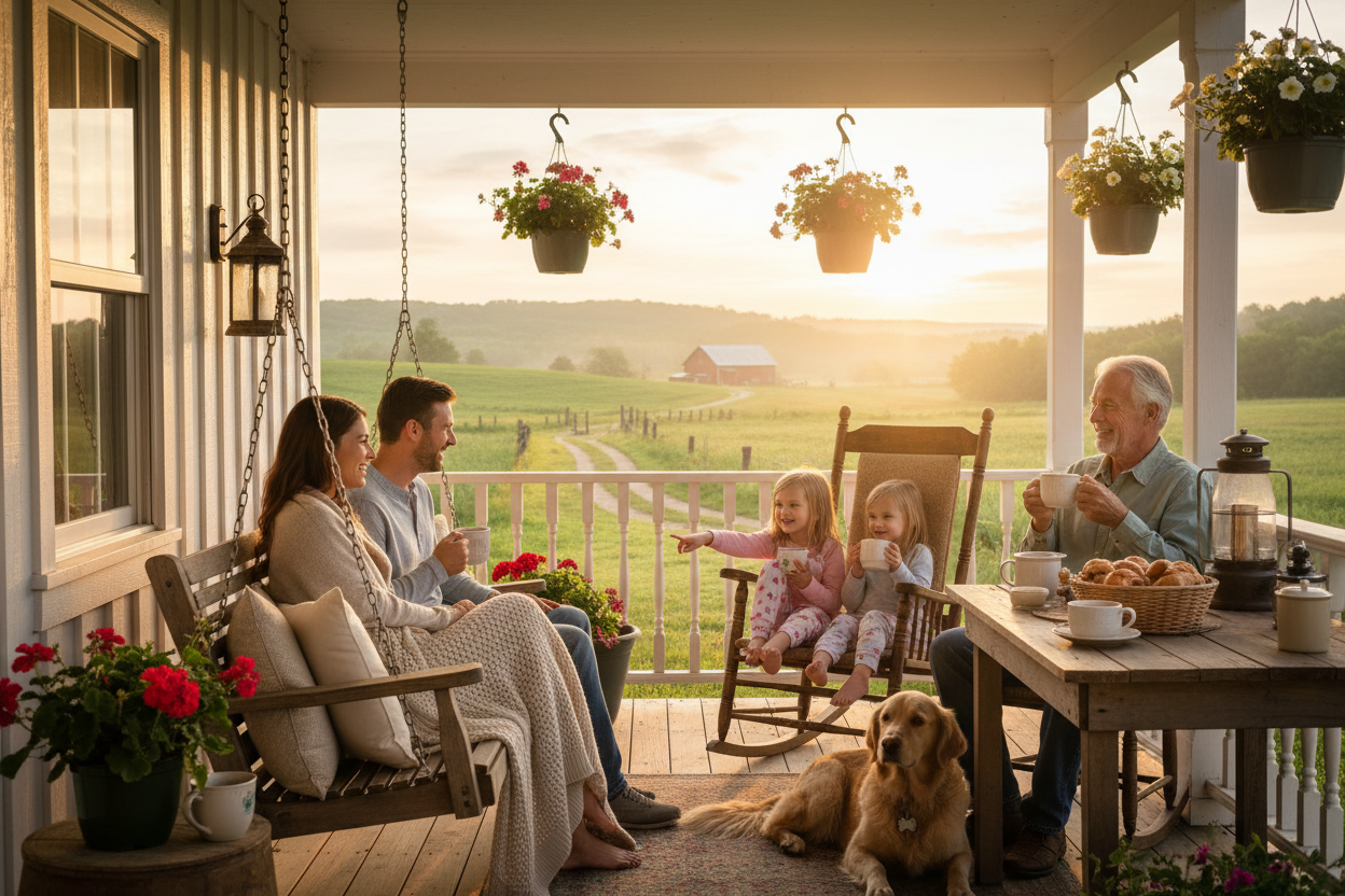 Farmhouse Porch Morning Coffee with Family - Variation 2